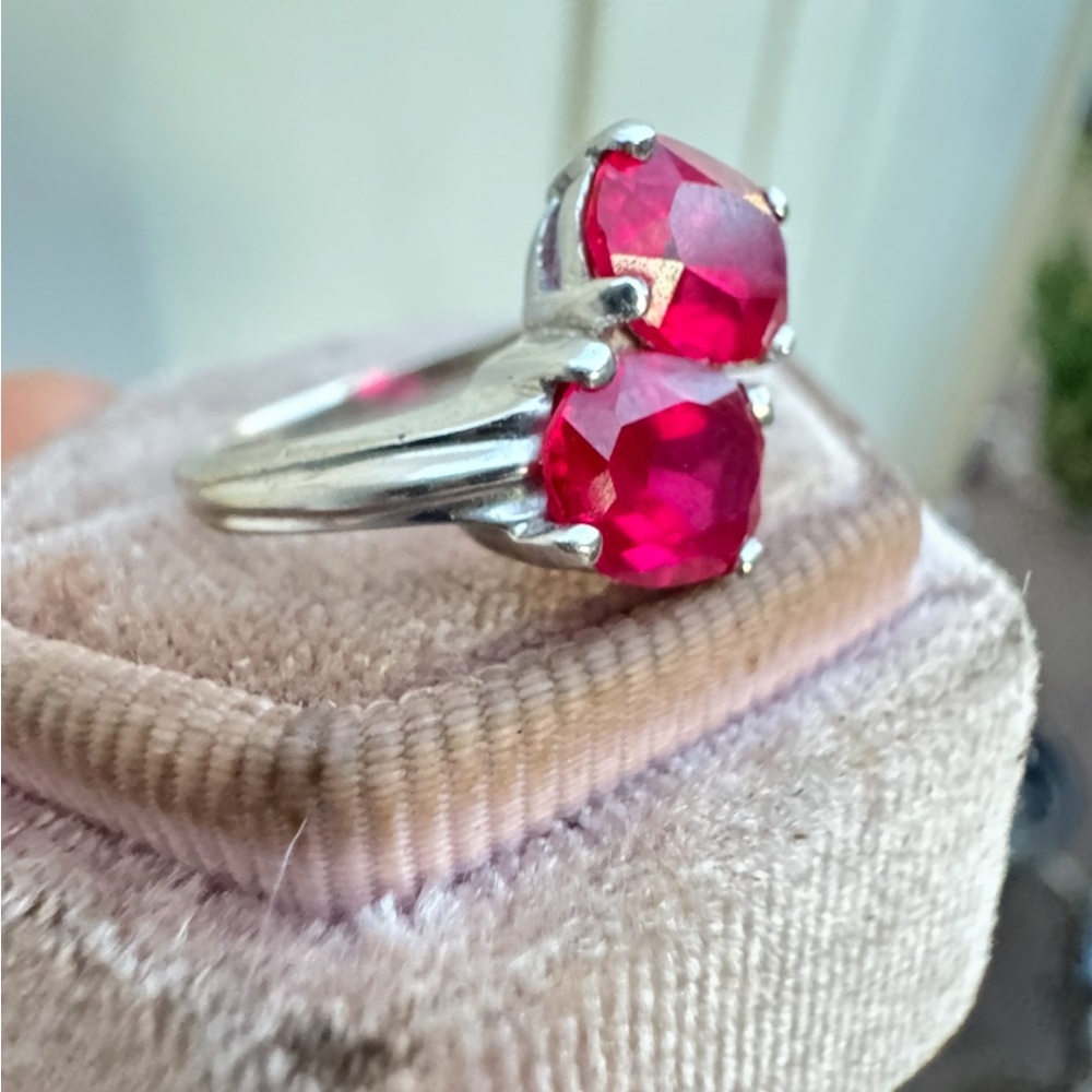 Vintage Nissan Ruby 10K Double Oval Gemstone Ring - Picture 6 of 12
